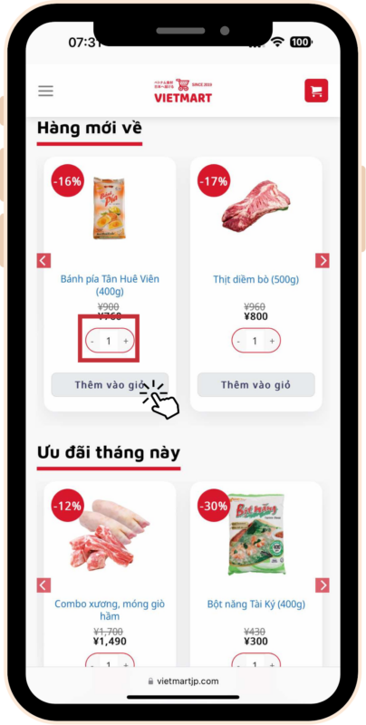Chọn sản phẩm và số lượng bạn muốn mua, sau đó thêm vào giỏ hàng