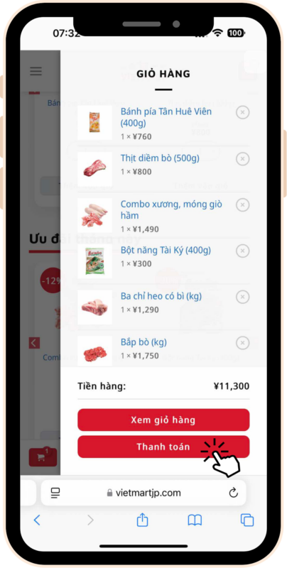 Sau khi kiểm tra hàng hóa số lượng trong giỏ, ấn vào "thanh toán" để đến bước tiếp theo